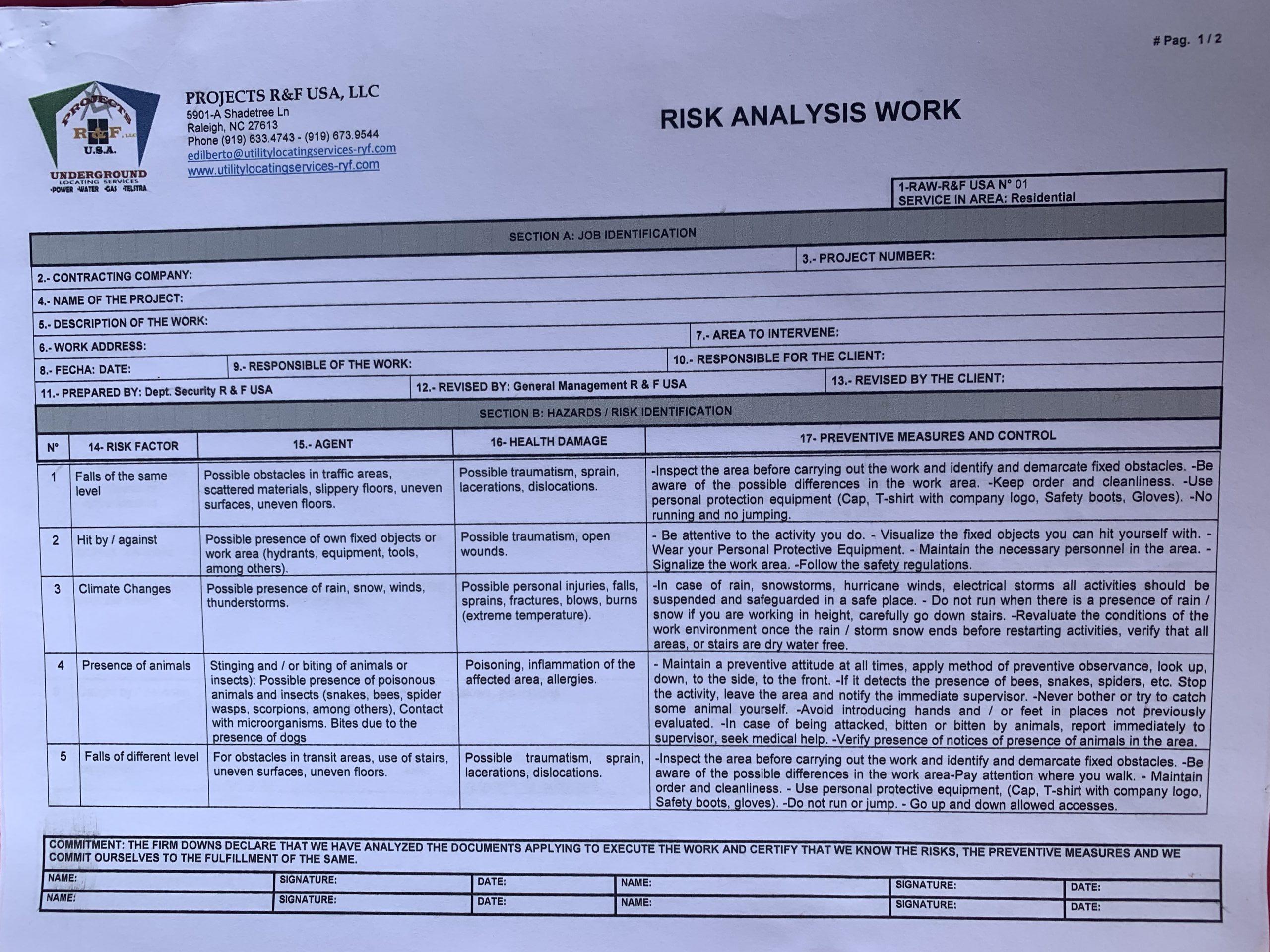 Analysis of risk at work